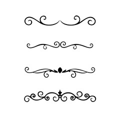 text dividers doodle set. Wedding decorative elements. Divider ornament, borders, floral, vintage line separators. Hand drawn vector illustration isolated on white background. Set page dividers.	