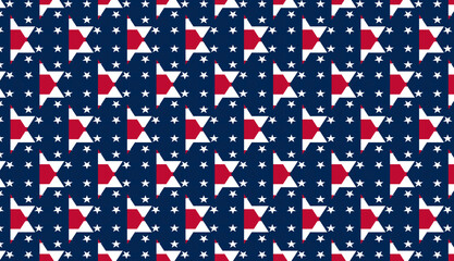USA Flag pattern white stars, red shapes, and dark blue background, creating a patriotic and geometric design.