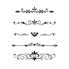 text dividers doodle set. Wedding decorative elements. Divider ornament, borders, floral, vintage line separators. Hand drawn vector illustration isolated on white background. Set page dividers.	