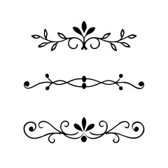 text dividers doodle set. Wedding decorative elements. Divider ornament, borders, floral, vintage line separators. Hand drawn vector illustration isolated on white background. Set page dividers.	