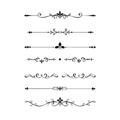 Fototapeta premium text dividers doodle set. Wedding decorative elements. Divider ornament, borders, floral, vintage line separators. Hand drawn vector illustration isolated on white background. Set page dividers. 