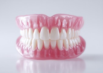 Fototapeta premium Realistic Dental Prosthesis Displaying Full Upper and Lower Dentures for Dental Care