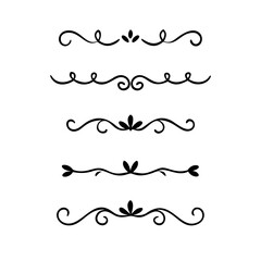 text dividers doodle set. Wedding decorative elements. Divider ornament, borders, floral, vintage line separators. Hand drawn vector illustration isolated on white background. Set page dividers.	