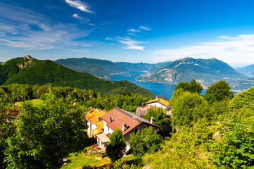 Panorama of Lake Como, with Tremezzina, Villa Balbianello, a glimpse of Lake Lugano, photographed from Alpe Tedoldo.
