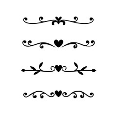 text dividers doodle set. Wedding decorative elements. Divider ornament, borders, floral, vintage line separators. Hand drawn vector illustration isolated on white background. Set page dividers.	