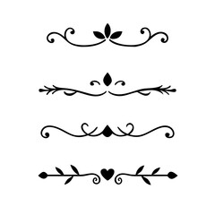 text dividers doodle set. Wedding decorative elements. Divider ornament, borders, floral, vintage line separators. Hand drawn vector illustration isolated on white background. Set page dividers.	