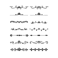 text dividers doodle set. Wedding decorative elements. Divider ornament, borders, floral, vintage line separators. Hand drawn vector illustration isolated on white background. Set page dividers.	