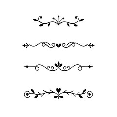text dividers doodle set. Wedding decorative elements. Divider ornament, borders, floral, vintage line separators. Hand drawn vector illustration isolated on white background. Set page dividers.	