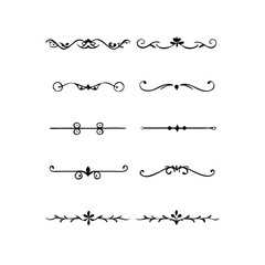 Gold text dividers doodle set. Wedding decorative elements. Divider ornament, borders, floral, vintage line separators. Hand drawn vector illustration isolated on white background. Set page dividers.
