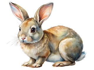Fototapeta premium Adorable Brown Rabbit Watercolor Painting on Transparent Background, Watercolor Clipart Illustration With Isolated Background..