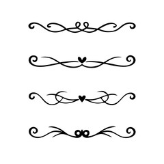 Gold text dividers doodle set. Wedding decorative elements. Divider ornament, borders, floral, vintage line separators. Hand drawn vector illustration isolated on white background. Set page dividers.
