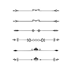 Gold text dividers doodle set. Wedding decorative elements. Divider ornament, borders, floral, vintage line separators. Hand drawn vector illustration isolated on white background. Set page dividers.
