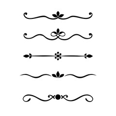 Gold text dividers doodle set. Wedding decorative elements. Divider ornament, borders, floral, vintage line separators. Hand drawn vector illustration isolated on white background. Set page dividers.
