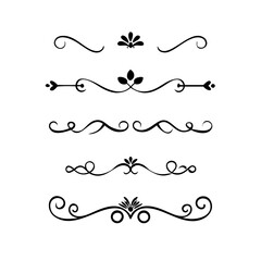 Gold text dividers doodle set. Wedding decorative elements. Divider ornament, borders, floral, vintage line separators. Hand drawn vector illustration isolated on white background. Set page dividers.
