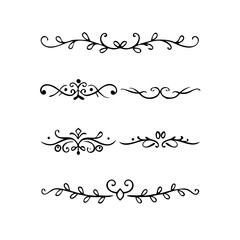Gold text dividers doodle set. Wedding decorative elements. Divider ornament, borders, floral, vintage line separators. Hand drawn vector illustration isolated on white background. Set page dividers.
