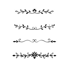 Gold text dividers doodle set. Wedding decorative elements. Divider ornament, borders, floral, vintage line separators. Hand drawn vector illustration isolated on white background. Set page dividers.
