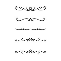 Gold text dividers doodle set. Wedding decorative elements. Divider ornament, borders, floral, vintage line separators. Hand drawn vector illustration isolated on white background. Set page dividers.
