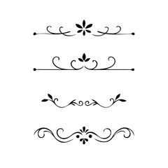 Gold text dividers doodle set. Wedding decorative elements. Divider ornament, borders, floral, vintage line separators. Hand drawn vector illustration isolated on white background. Set page dividers.

