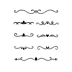 Gold text dividers doodle set. Wedding decorative elements. Divider ornament, borders, floral, vintage line separators. Hand drawn vector illustration isolated on white background. Set page dividers.
