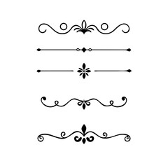 Gold text dividers doodle set. Wedding decorative elements. Divider ornament, borders, floral, vintage line separators. Hand drawn vector illustration isolated on white background. Set page dividers.
