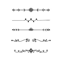 Gold text dividers doodle set. Wedding decorative elements. Divider ornament, borders, floral, vintage line separators. Hand drawn vector illustration isolated on white background. Set page dividers.
