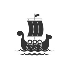 Wooden Viking Ship Icon Vector Design.