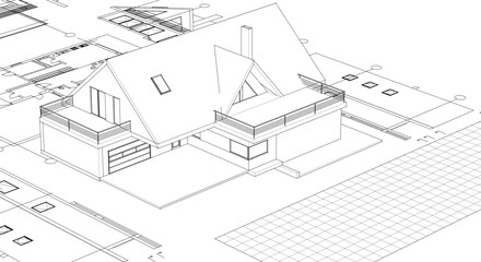  house architecture plan 3d illustration