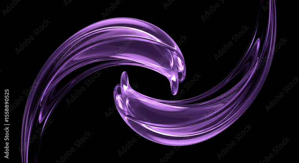 Poster Abstract image of two purple fluid swirls on black background, creating a dynamic and elegant design, suitable for modern branding or decoration