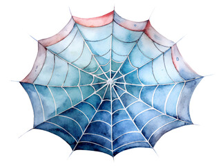 Fototapeta premium Watercolor Spiderweb Illustration Blue and Red Hues Intricate Design on Transparent Background, Watercolor Clipart Illustration With Isolated Background..