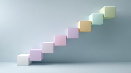 Colorful Cubes Forming a Modern Staircase Against a Minimalist Backdrop