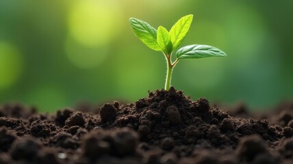 Young Plant Growing from Soil on Circuit Board Eco Tech