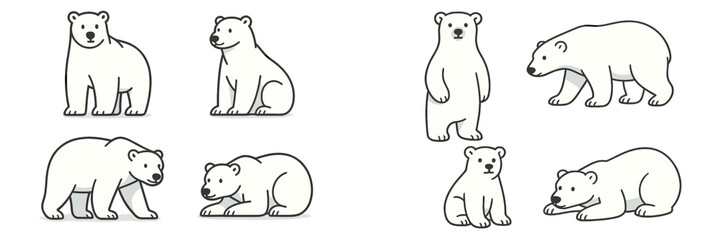 Polar bears depicted in various poses showcasing their playful nature in an artistic illustration