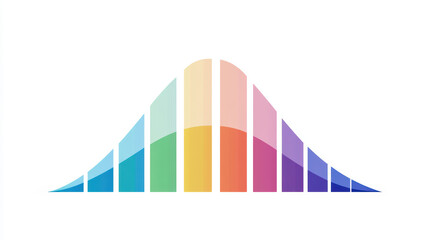A colorful bell curve chart with gradient bars representing data distribution in a smooth, symmetrical shape.