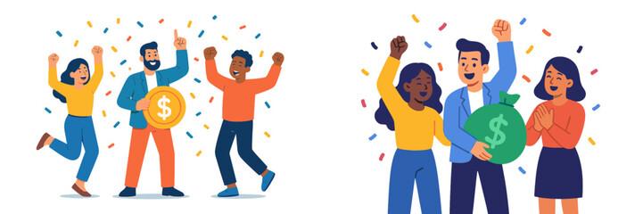 Celebration of success with cash prizes and happy participants in a festive atmosphere