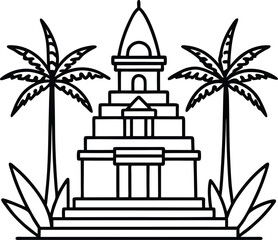 Buddhist Temple with Palm Trees