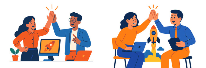 Teamwork and collaboration in a creative workspace during a brainstorming session in the morning