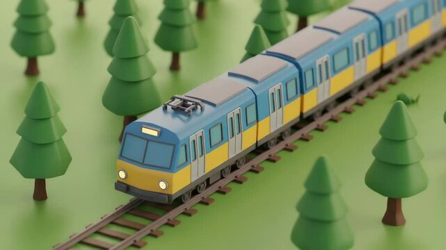 3d render cartoon plastic textured aerial view of an train on tracks
