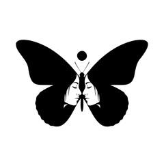 Black Butterfly Silhouette with Two Female Faces Art
