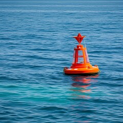 Orange Navigation Buoy Floating on Calm Ocean Water