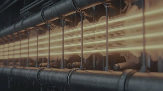 Small modular nuclear reactors glowing energy core inside industrial pipes with advanced technology powering efficient reactor energy solutions