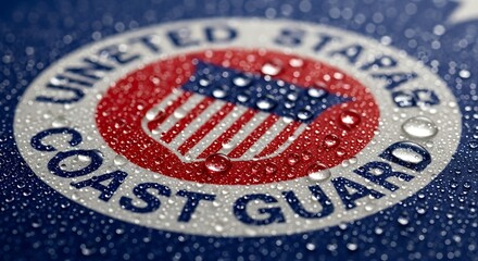 United States Coast Guard Emblem Close-Up with Water Droplets