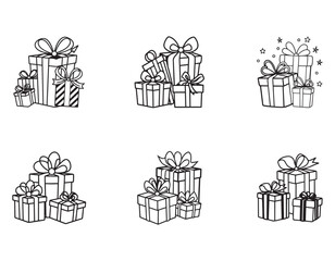 Colorful Stack of Wrapped Holiday Gifts with Festive Bows and Greenery