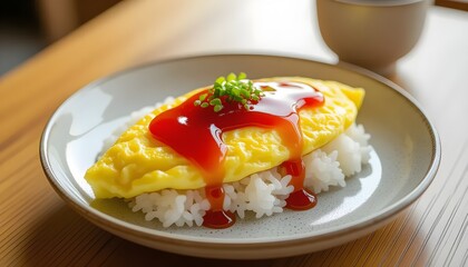 Japanese-style omelet rice topped with ketchup