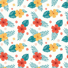 Tropical Floral Arrangement with Hibiscus and Palm Leaves