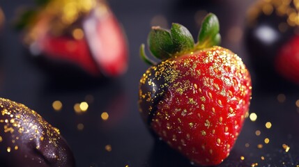 Luxurious Close-Up of Chocolate Dipped Strawberry with Golden Dust