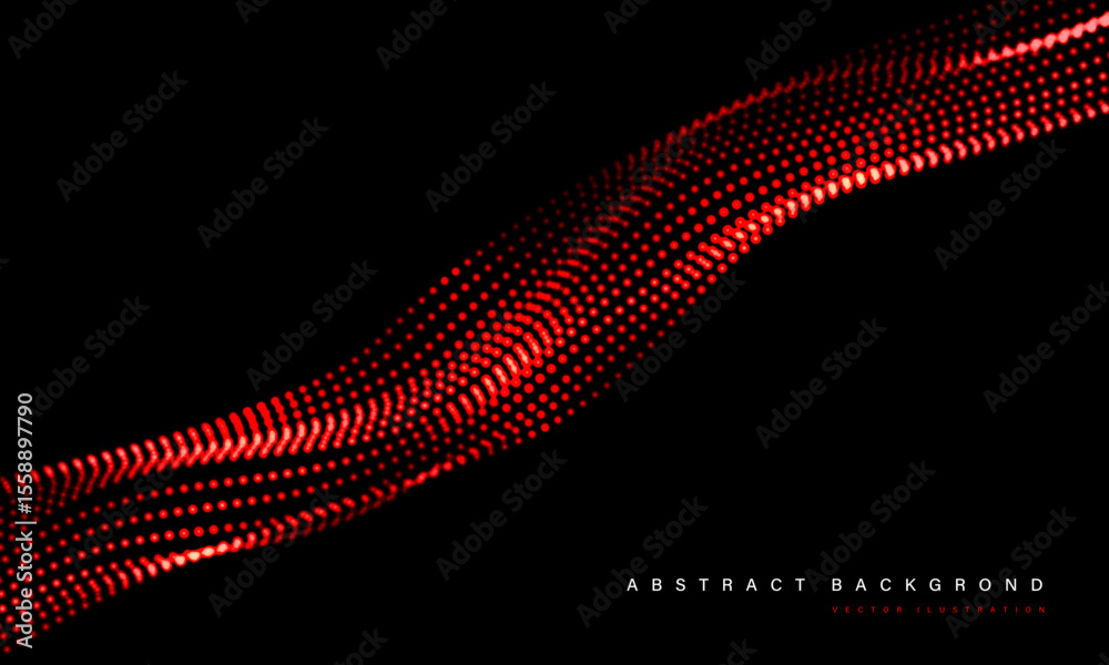 Poster Abstract red mesh particles wave curve overlap technology network digital on black background vector