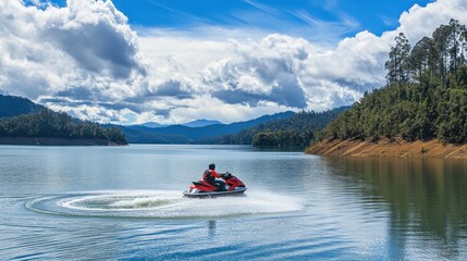 Perfect Circular Ripple Created by Jet Ski on Lake Water Surface