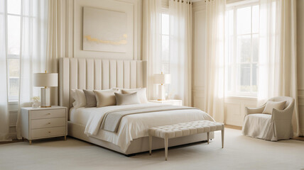 Elegant cream bedroom with plush furnishings luxurious