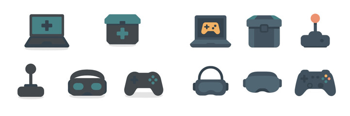 Variety of gaming equipment and devices displayed on a white background