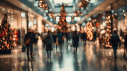 Blurred image of people walking in the shopping mall during Christmas holiday